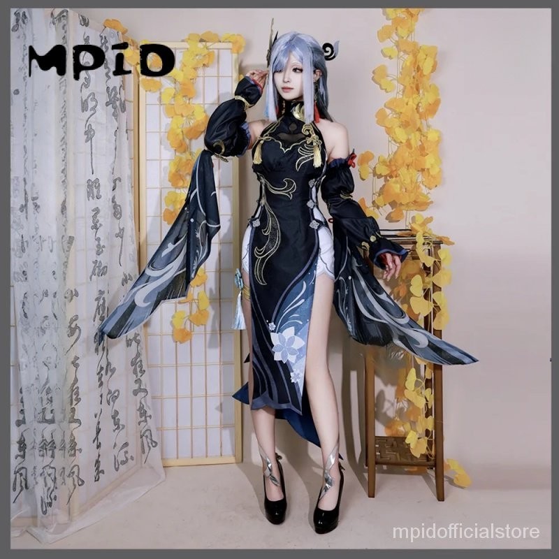【MPID】Genshin Impact Cosplay Shenhe Costume Lantern Rite Wanita Kostum Frostflower Dew Shenhe Wig Un