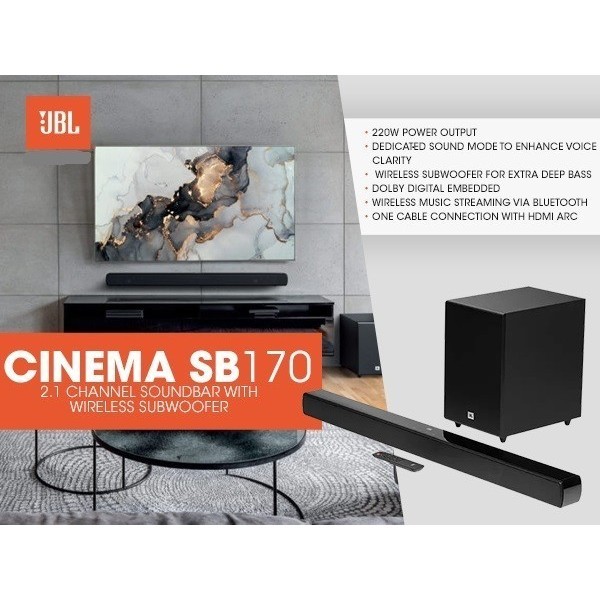 Jbl Cinema Sb160 2.1 Channel Soundbar With Wireless Subwoofer Termurah Terlaris Promo