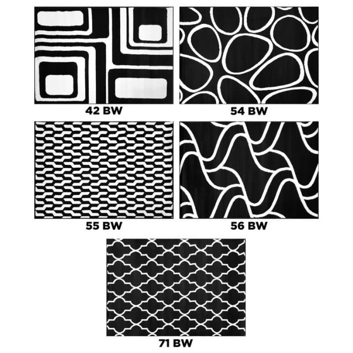 Karpet Pp Rugs Monokrom Hitam Putih 160X210Cm