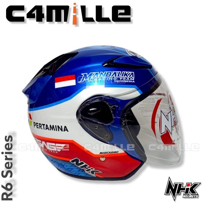 Helm Nhk R6 Gp Edition Mandalika Blue Mild Half Face