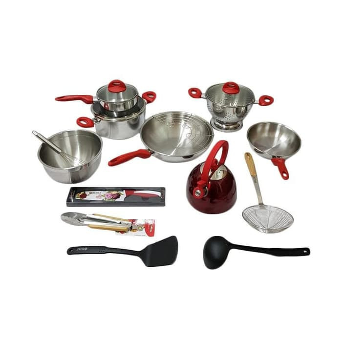 Panci Set Supra 18Pcs - Stainless Steel Body Cookware Set [Original] Termurah Terlaris Promo