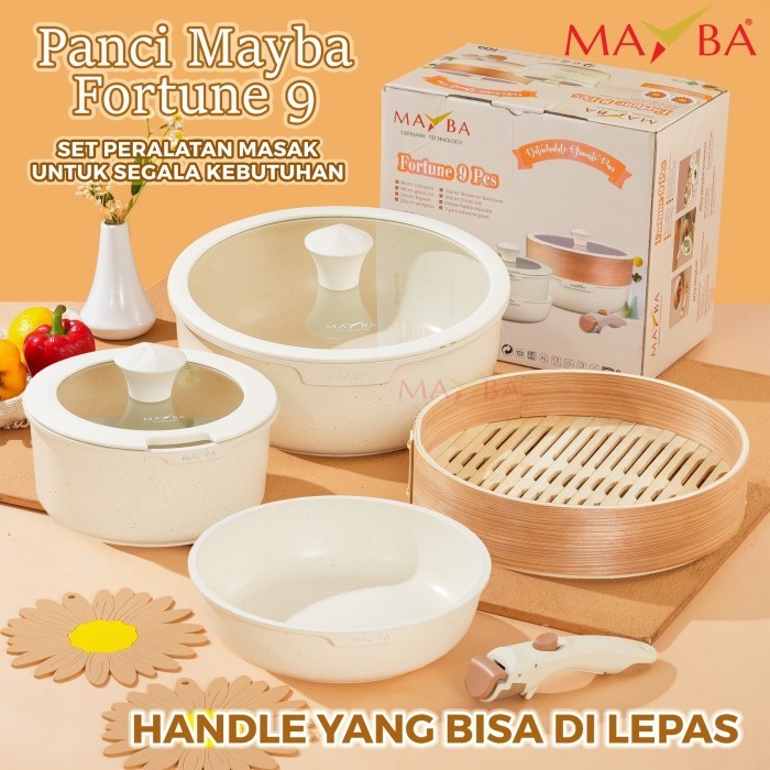 Panci Fortune 9 Pcs Cookware Set Granit Putih Anti Lengket Sehat Mayba