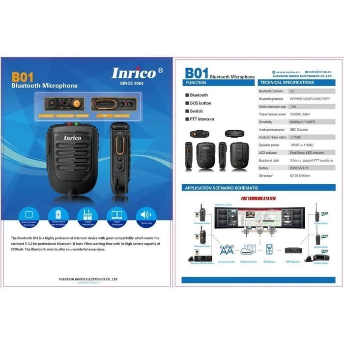 Inrico Bt01 Bluetooth Speaker Mic Android Ios Walkie Talkie Zello Hand