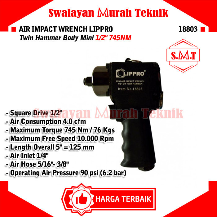 TERBARU - LIPPRO 18803 AIR IMPACT WRENCH TWIN HAMMER BODY MINI 1/2" 745NM