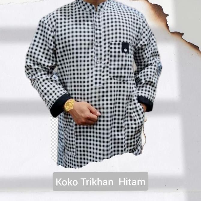 Kemeja Koko Pria Lengan Panjang Kotak Kotak