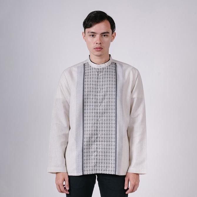Men'S Top Kemeja Koko Lengan Panjang Pria Rustam - Light Beige