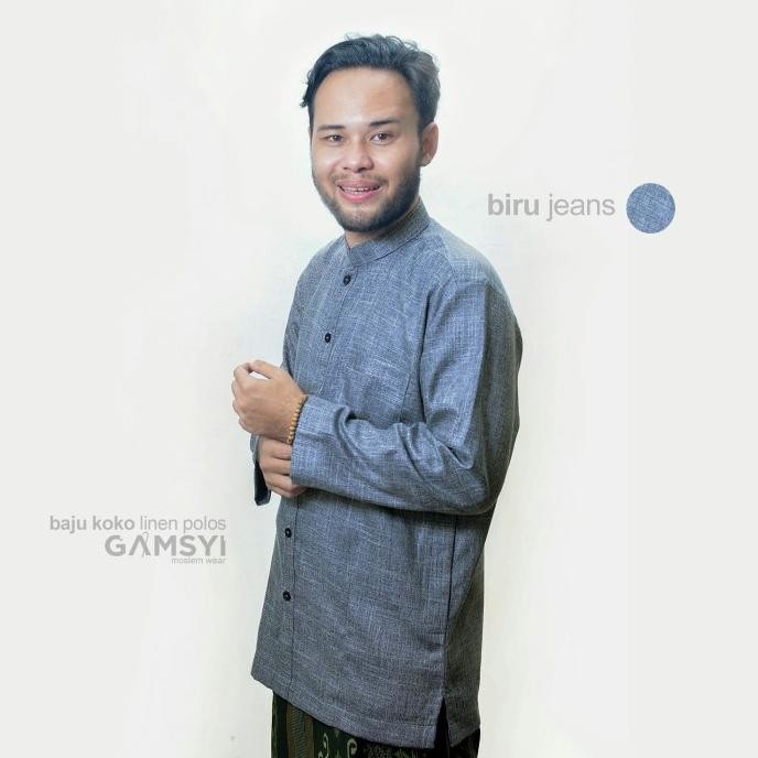 Baju Koko Polos Linen Lengan Panjang/Koko Gamsyi Terbaru