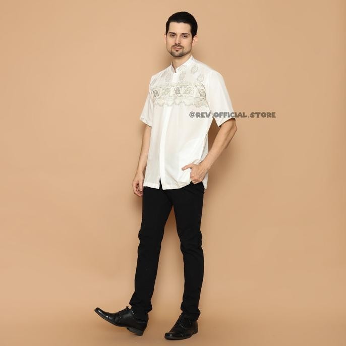 Baju Koko Putih Bordir Lengan Pendek Baju Koko Pria Dewasa Premium
