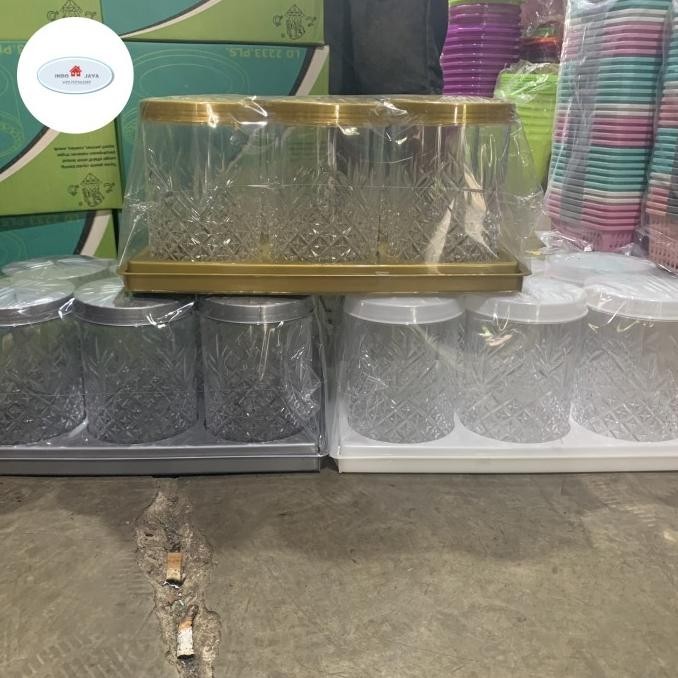 Best Seller Toples Clover M Set Isi 6 + Nampan / Toples Lebaran / Toples Drat Kaca Original