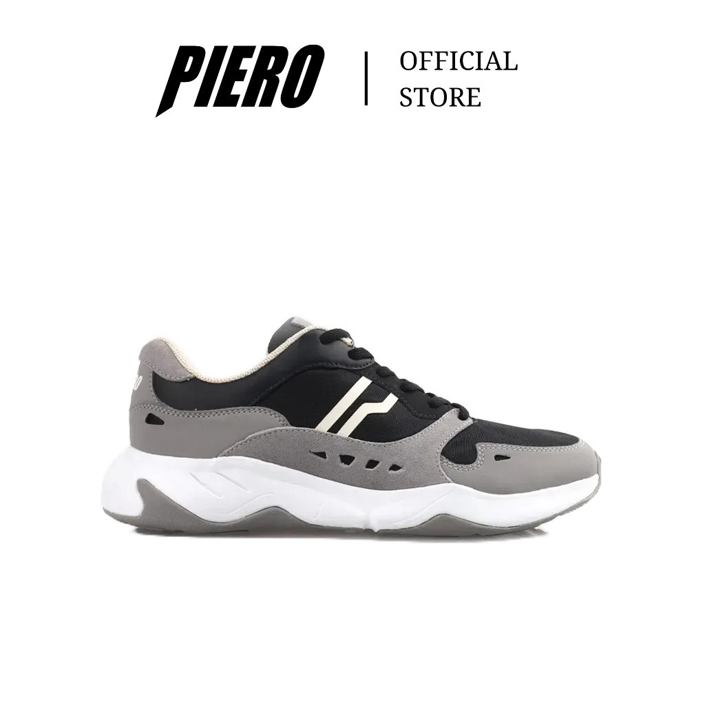 PIERO SEPATU SNEAKERS PRIA ERGO BLACK STORM GREY WHITE P30195