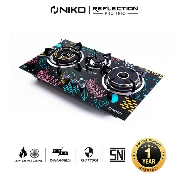 Kompor Gas Tanam Kaca 3 Tungku Niko Reflection Pro Trio