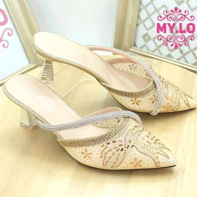 Sendal Pesta Heel Selop Silver Wanita Import Mylo Ms2A91