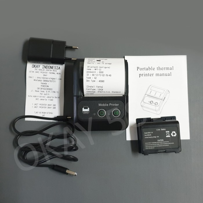 Printer Bluetooth Mini Buku Warung Batrai Kasir 58Mm Thermal Ok-58B