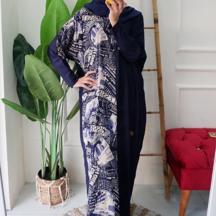 kaftan anak gamis/Dress/kaftan koran/rayon/adem - navy MURAH