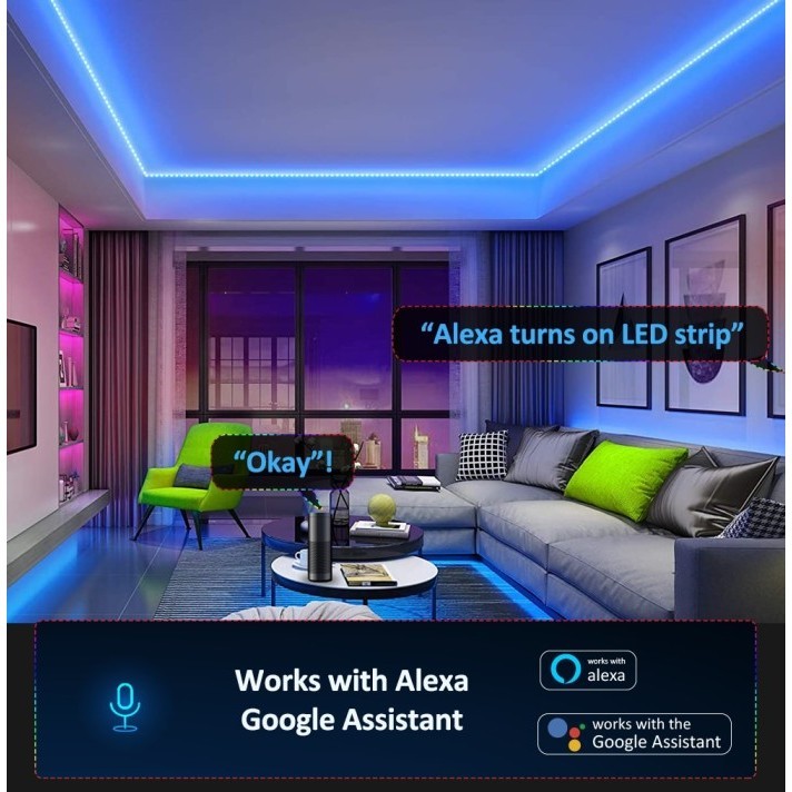 Tripledi Led Strip Rgb 5050 15M Ip65 Bluetooth Wifi Google Home Alexa