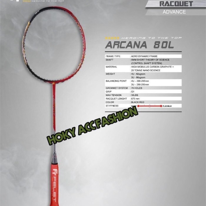 Raket Badminton Felet Arcana 80L - Arcana 80 L Black Red Original