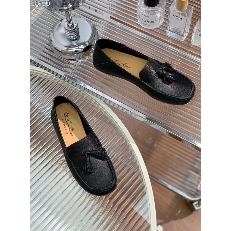 Loro Piana Dot Sole Loafers Sepatu Wanita Vvip Quality Leather Black