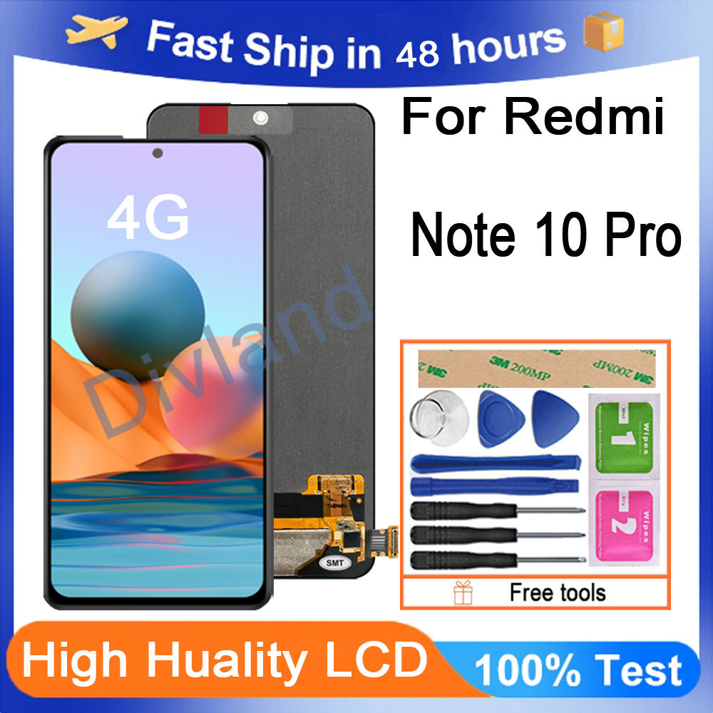 AMOLED Asli 6.67 Inci Redmi Note 10 Pro 4G M2101K6G M2101K6R Tampilan LCD Pengganti Layar Sentuh