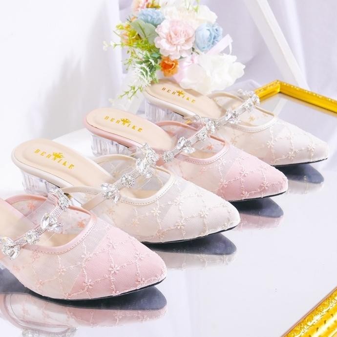 Sepatu Selop Pesta Kerja Wanita High Heels Hak Tahu Kaca