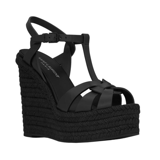 Saint Laurent Tribute Wegde Sandal - Black