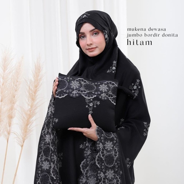 [ READY STOCK ] BISA COD Mukena Dewasa Bordir Donita Hitam Fashion Muslim Mukena 2 in 1 Produk Terbaru 2024 Termurah Terlaris F5L2 Mukena Rayon Trendy Limited Edition Mukena K