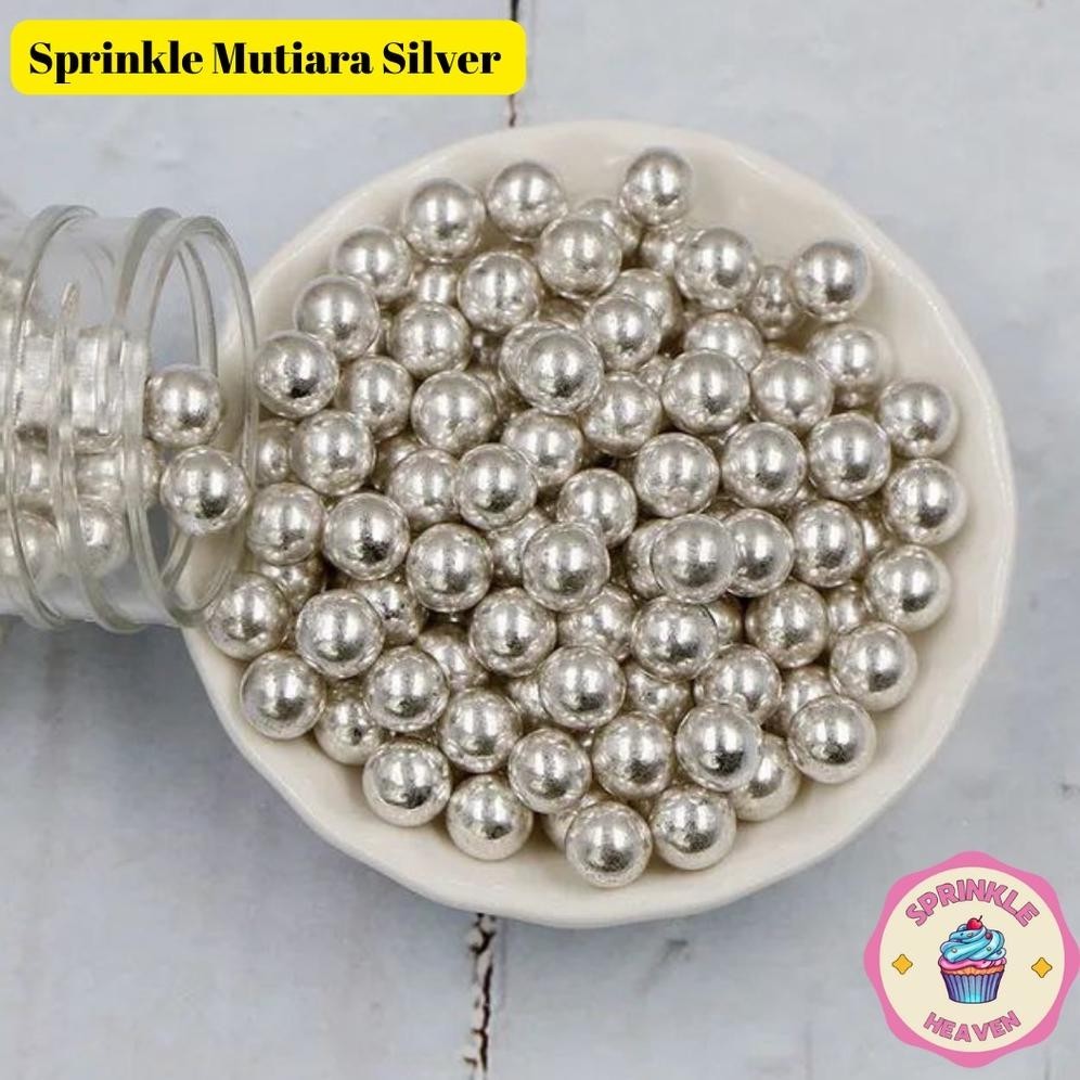 

New Sprinkle Mutiara Silver Shimmer Trimit Sprinkles Hiasan Kue Cake Tart Decoration Edible 50Gr Terlaris