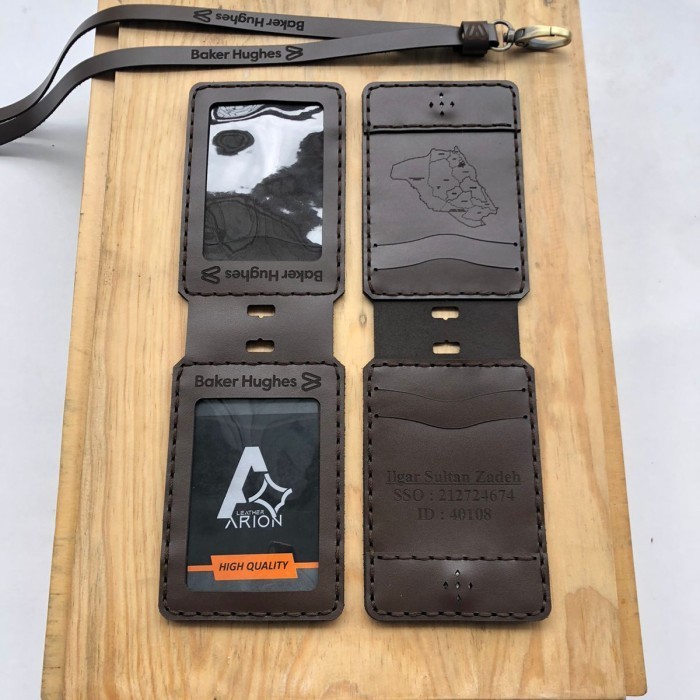 

BARANG TERLARIS ID Card Lanyard Kulit Flip Magnet Name Tag Front Grosir