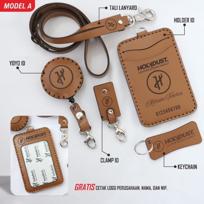 

BARANG TERLARIS Model A-Custom Id Card Holder/Name tag Kulit Sapi asli
