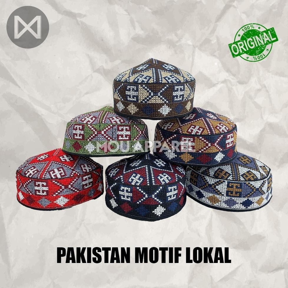 Peci Pakistan Motif Ovais Cap Bordir Kopiah Haji Sholat Santri Pria Dewasa Anak Laki Kopyah Bulat So