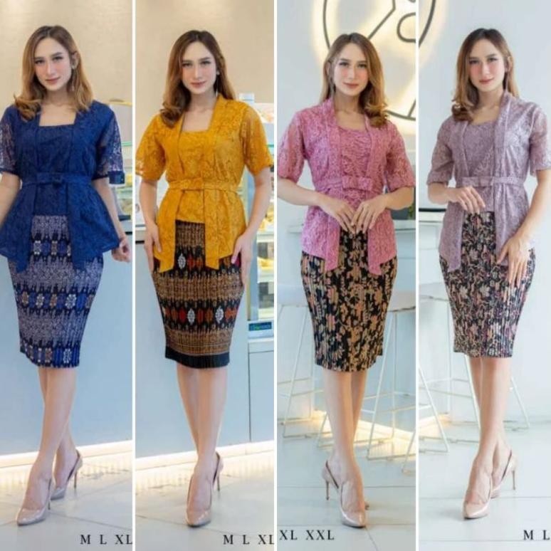 Set Kebaya Wanita Kutubaru Mix Rok Pendek Modern Remaja / Dewasa Baju Nikahan Dan Tunangan / Kebaya 