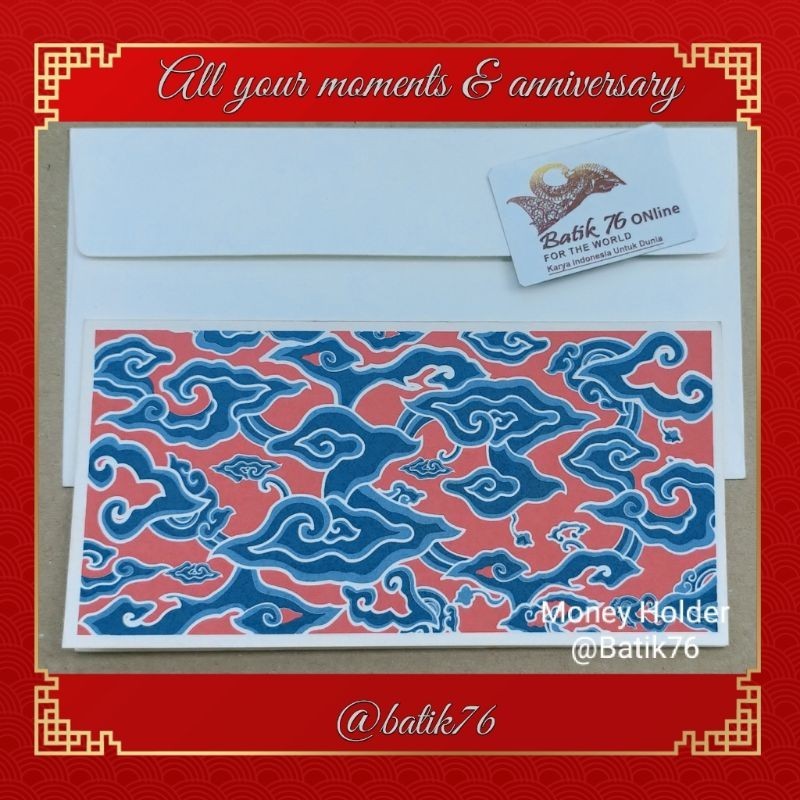 

Kartu Money Holder Amplop Uang Tempat Duit ATM Cek Giro Voucher KartuKredit Angpao Angpau Batik 76 Motif Megamendung Merah Karya Tangan