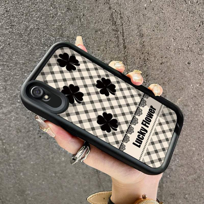 Casing Hp Xiaomi Redmi 9A Redmi 9i Redmi 9T Redmi 9 Power Case pola Pola hati kotak-kotak hitam lucu