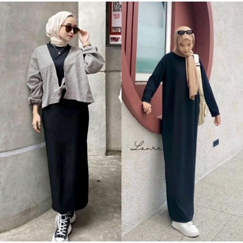 Inner Gamis / Daleman Gamis Hitam Polos Bahan Jersey Premium (Cod)