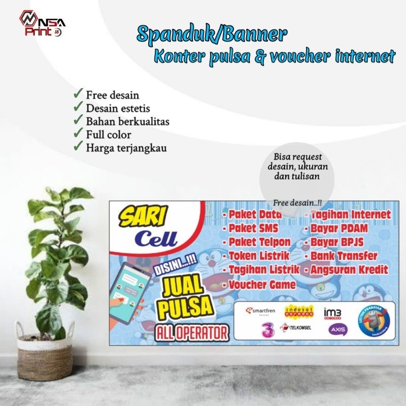 Cetak /Spanduk, Spanduk Konter Pulsa & Top Up Game, Request & Free Desain