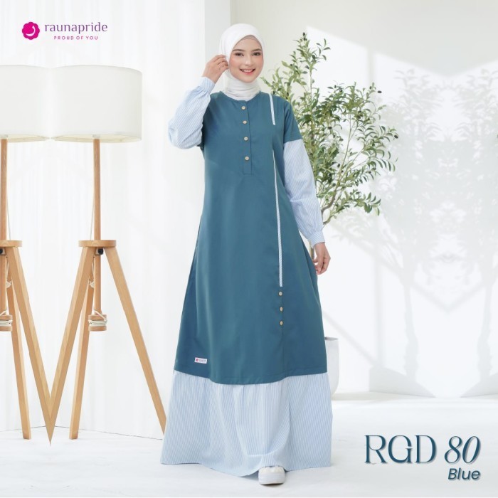 Gamis Premium Gamis Wanita Dewasa Kekinian / Rauna RGD- 80 / Fashion Muslim 2023 - Blue, M