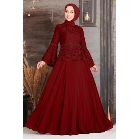 Gamis Premium Gamis brukat wanita juha gamis Full Brukat Timbul Dewasa Muslim - marun