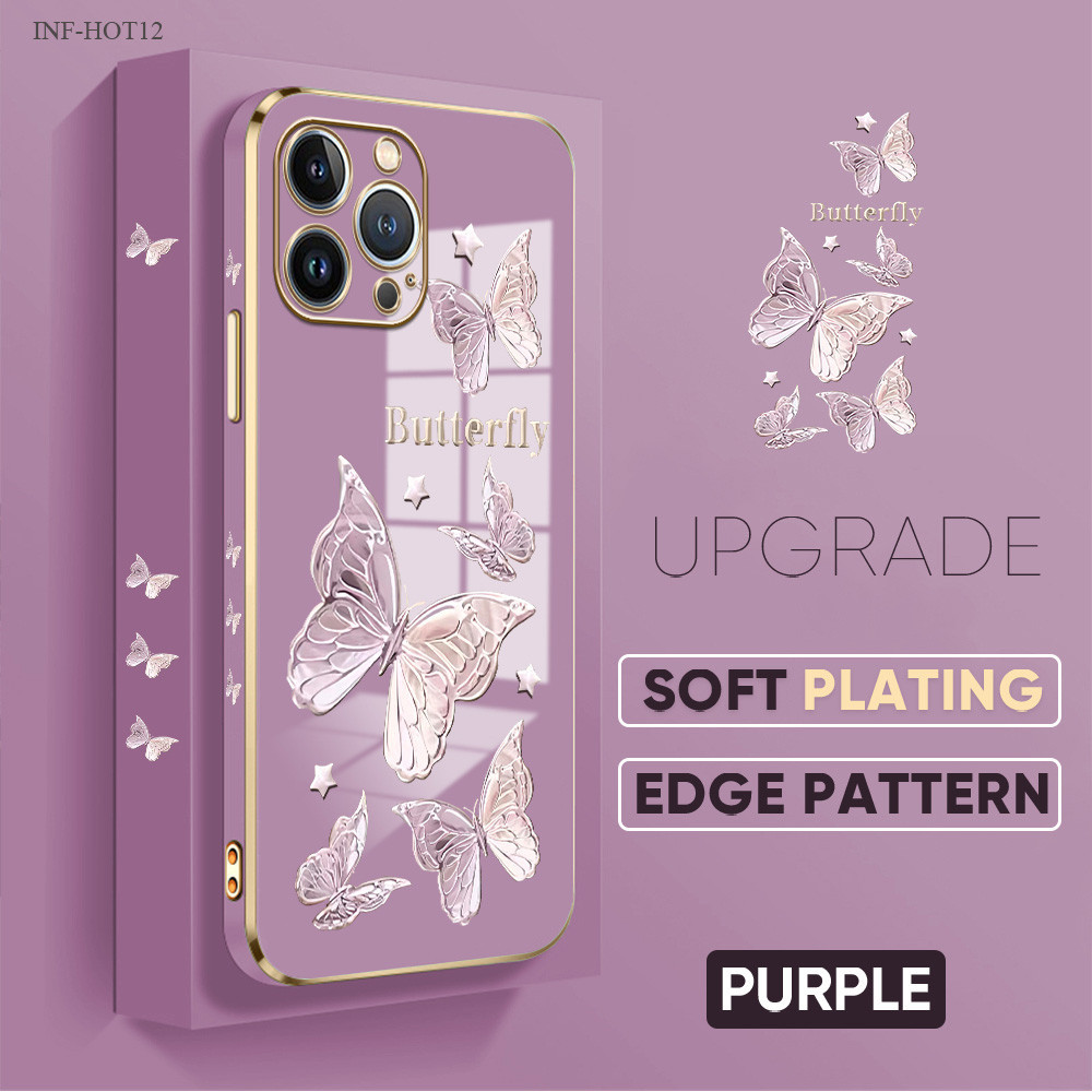 Compitable With Infinix Hot 12 12i 11 11S 10 10S 9 8 NFC Pro Play Phone Case Kesing Soft Casing Lembut Butterfly 2210 Tali Gantungan