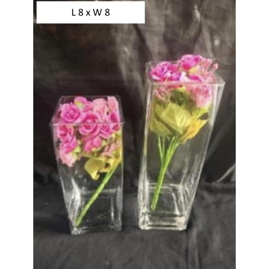 Vas Bunga Kaca Kotak Tinggi Elegan Pot Bunga Kotak Berat Kuat Mewah