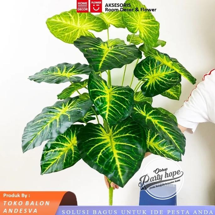 Daun Keladi Jumbo Putih / Daun Aglonema Plastik Bunga Hias Artificial