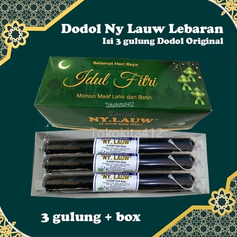 

CR - Dodol Lebaran Idul Fitri isi 3 gulung + Box Hampers Hijau Ny Lauw Halal TERLARIS