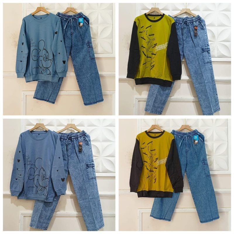 SET KULOT JEANS CARGO // SET ATASAN KAOS ORIGINAL