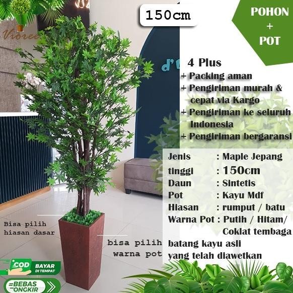 #1 Pohon Plastik Besar Tinggi Maple Jepang Hijau 150 Artificial