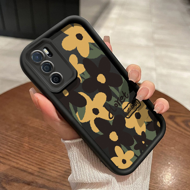 Casing Hp OPPO A16 OPPO A16s OPPO A54s Case lembut baru Softcase telepon pola bunga hitam Kesing cas