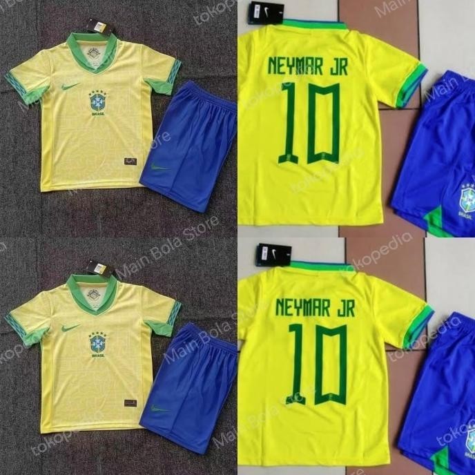 Jersey Baju Bola Brazil Home Kids Anak + Neymar Jr Grade Ori Radynfabella