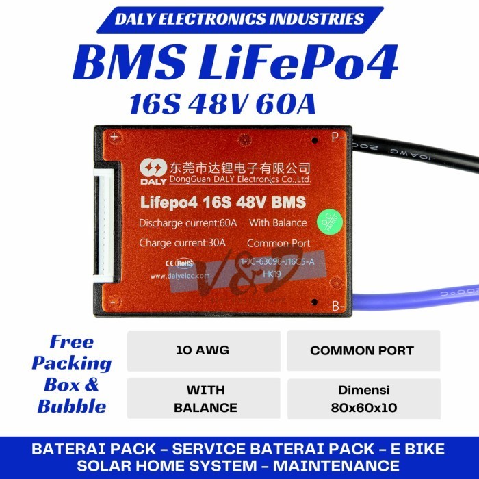 Ready Bms Lifepo4 16S 48V 60A Daly Bms Original