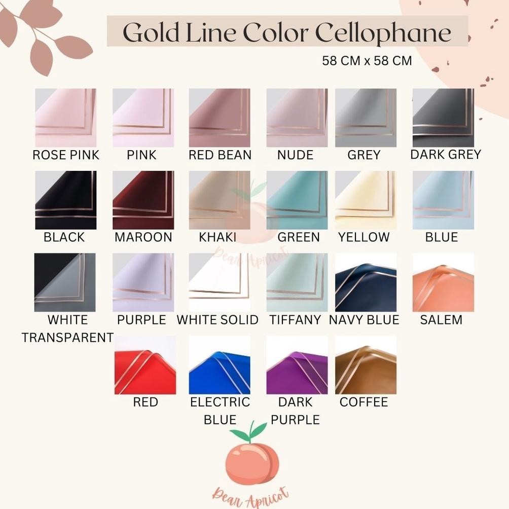 

Cashback Max" [20 LEMBAR] KERTAS FLOWER WRAPPING GOLD LINE COLOR TRANSPARENT CELLOPHANE KERTAS BUKET BUNGA HAND BOUQUET ||