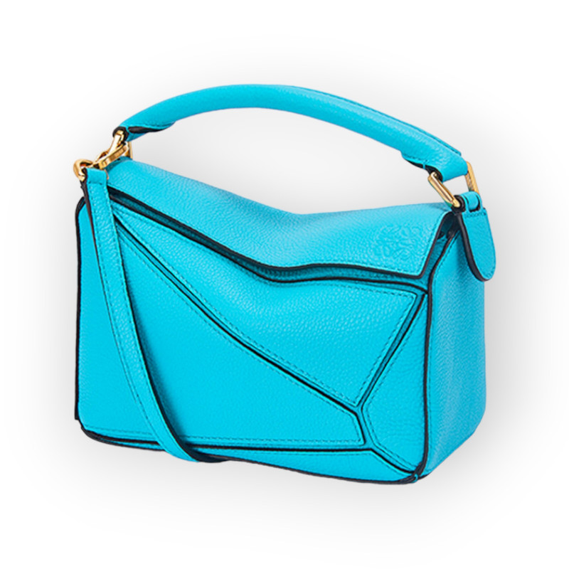 LOEWE Mini Puzzle Bag in Cyan Soft Grained Calfskin