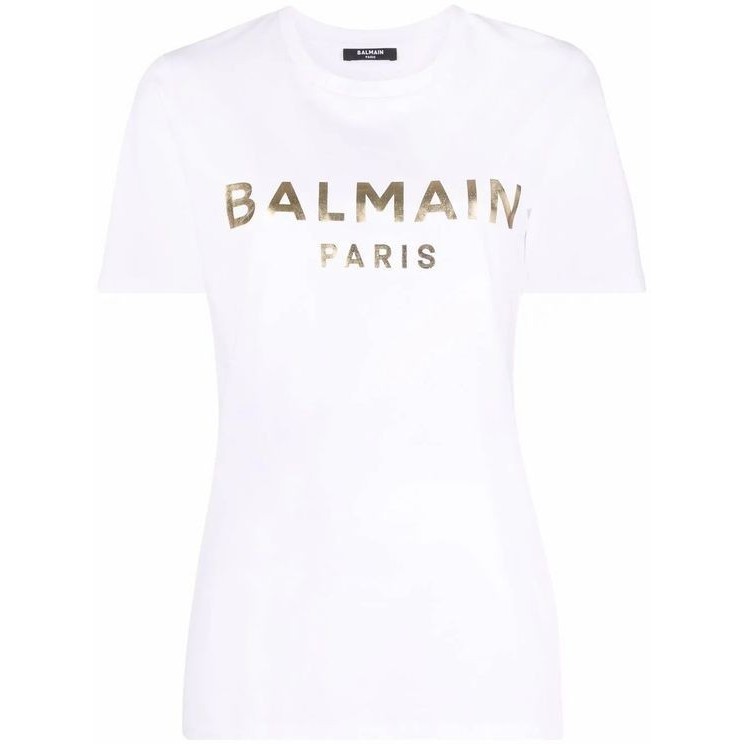 BALMAIN Women Balmain Metallic Bold Logo T-Shirt in White/Gold