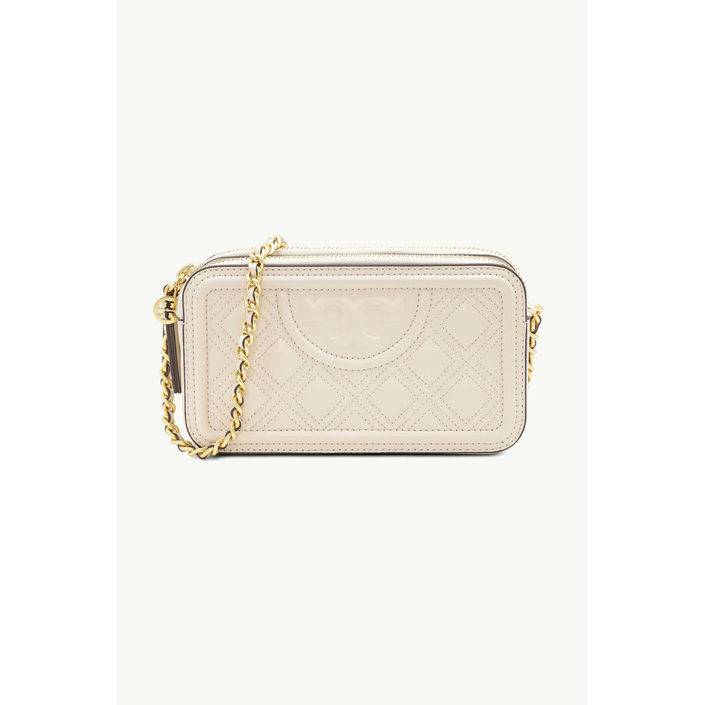 TORY BURCH Mini Fleming Double Zip Shoulder Bag in New Cream GHW