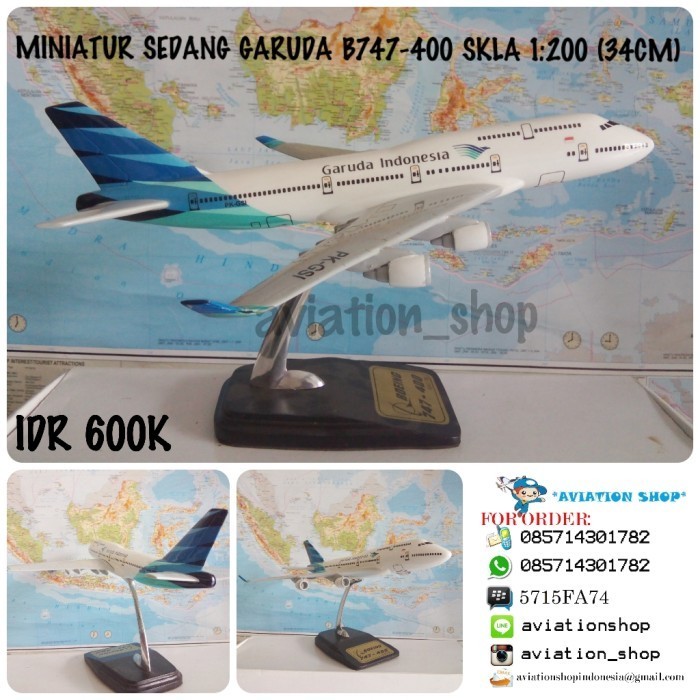 MINIATUR PESAWAT GARUDA INDONESIA BOEING 747-400 SKALA 1:200 (34CM)